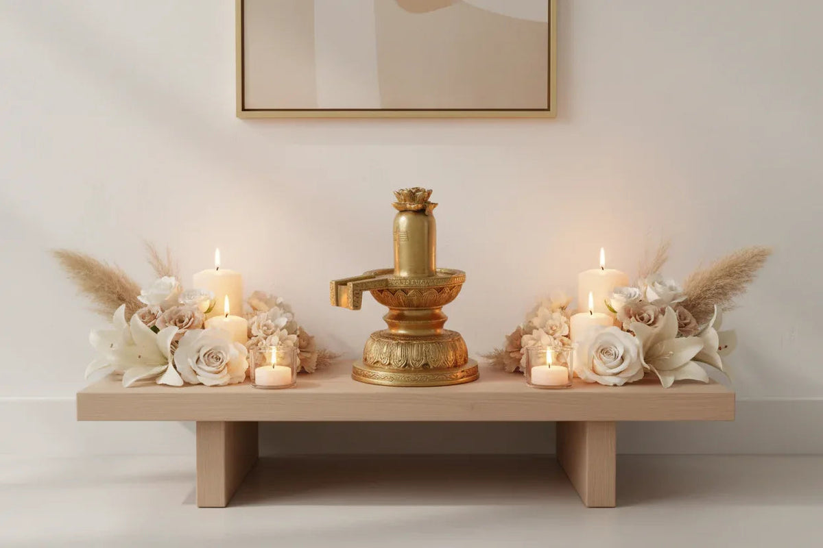 Traditional Brass Shiva Lingam with Flower Statue-ArtyCraftz.com