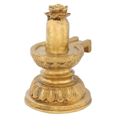 Brass Shiva Lingam with Flower Statue