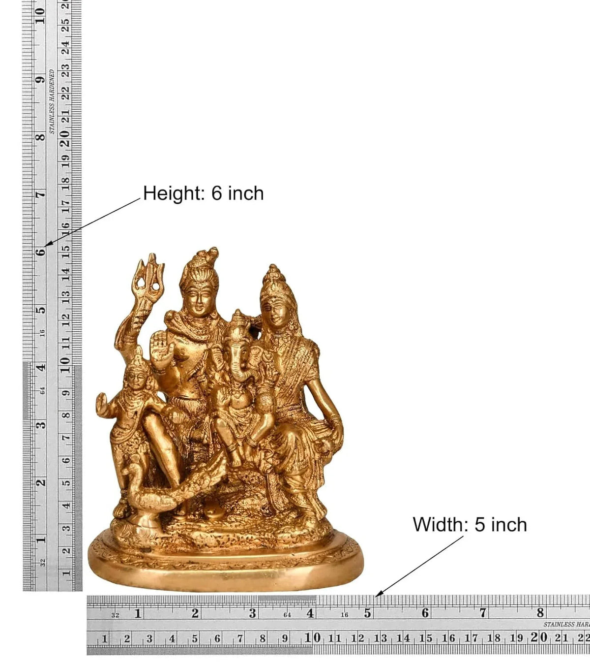 Brass Shiv Parivar idol featuring Lord Shiva, Parvati, Ganesha and Kartikeya with Nandi-artycraftz.com