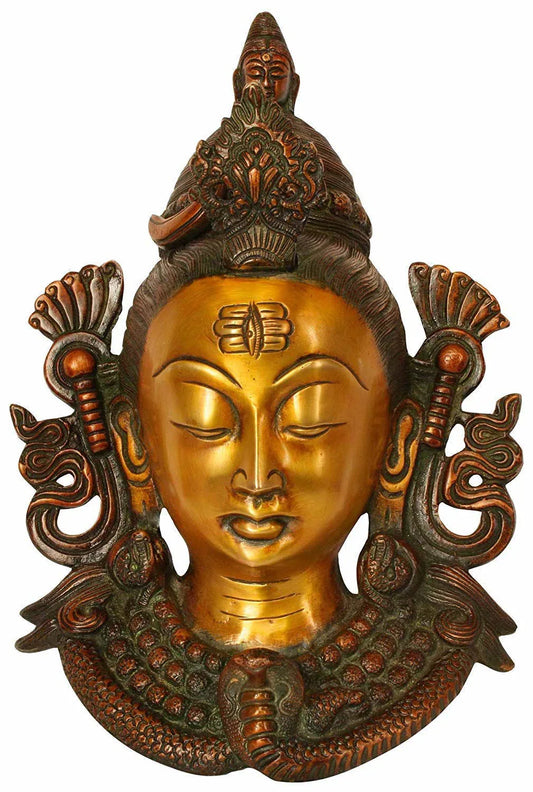 Brass Shiva Wall Hanging Mask Home Decor Gifting 10.7" Inches Height - ArtyCraftz.com