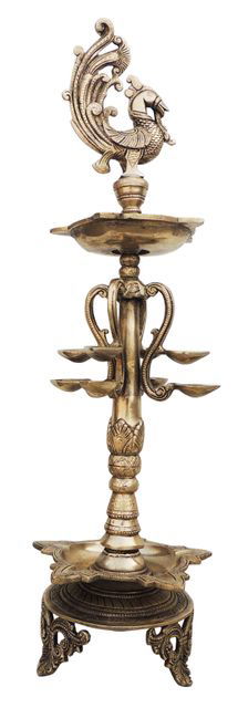 Brass Showpiece Standing Deepak With Bird Statue 7.7*7.7*25.3 Inches - ArtyCraftz.com