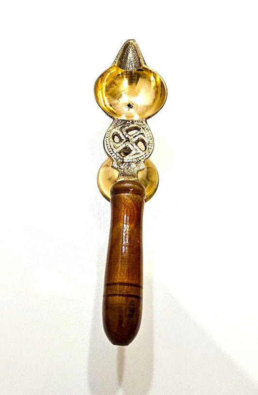 Brass Single Aarti Diya with Wooden Handle-ArtyCraftz.com