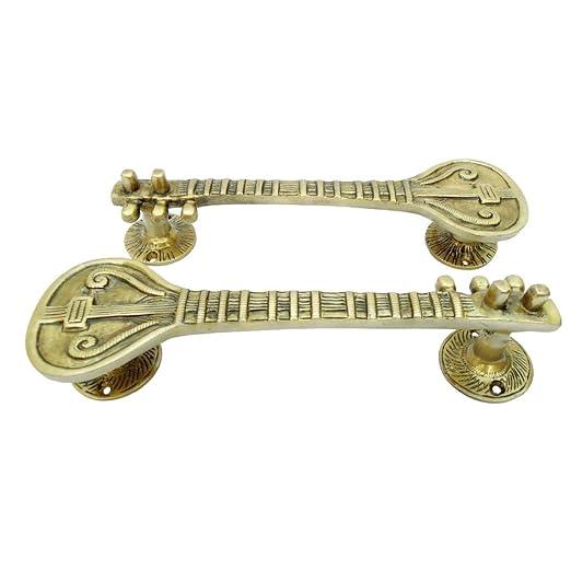 Handcrafted Brass Veena Design Door Handle-ArtyCraftz.com
