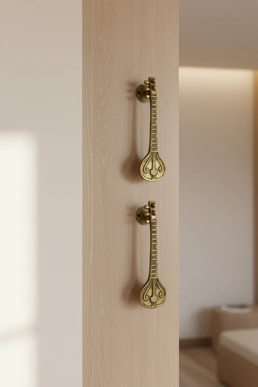 Handcrafted Brass Veena Design Door Handle-ArtyCraftz.com