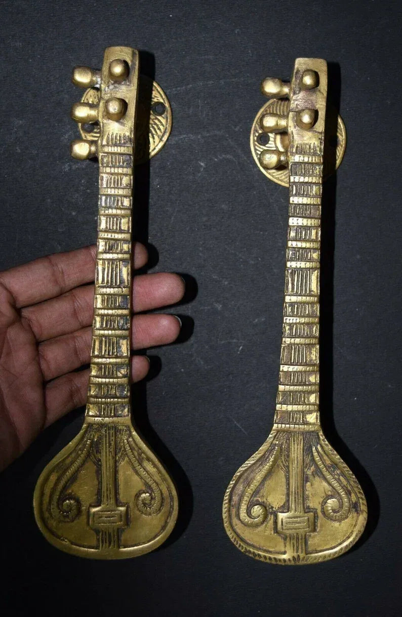 Handcrafted Brass Veena Design Door Handle-ArtyCraftz.com