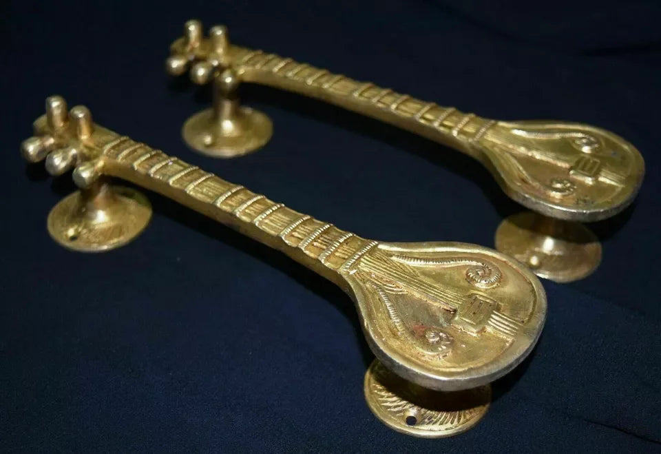 Handcrafted Brass Veena Design Door Handle-ArtyCraftz.com