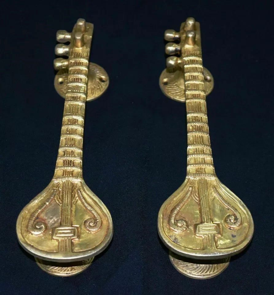 Handcrafted Brass Veena Design Door Handle-ArtyCraftz.com