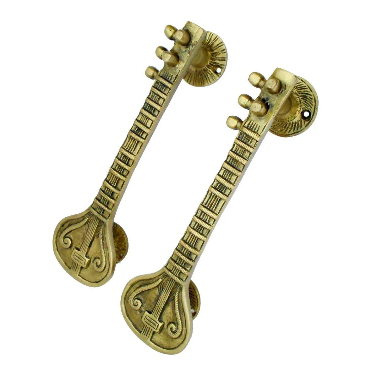 Handcrafted Brass Veena Design Door Handle-ArtyCraftz.com