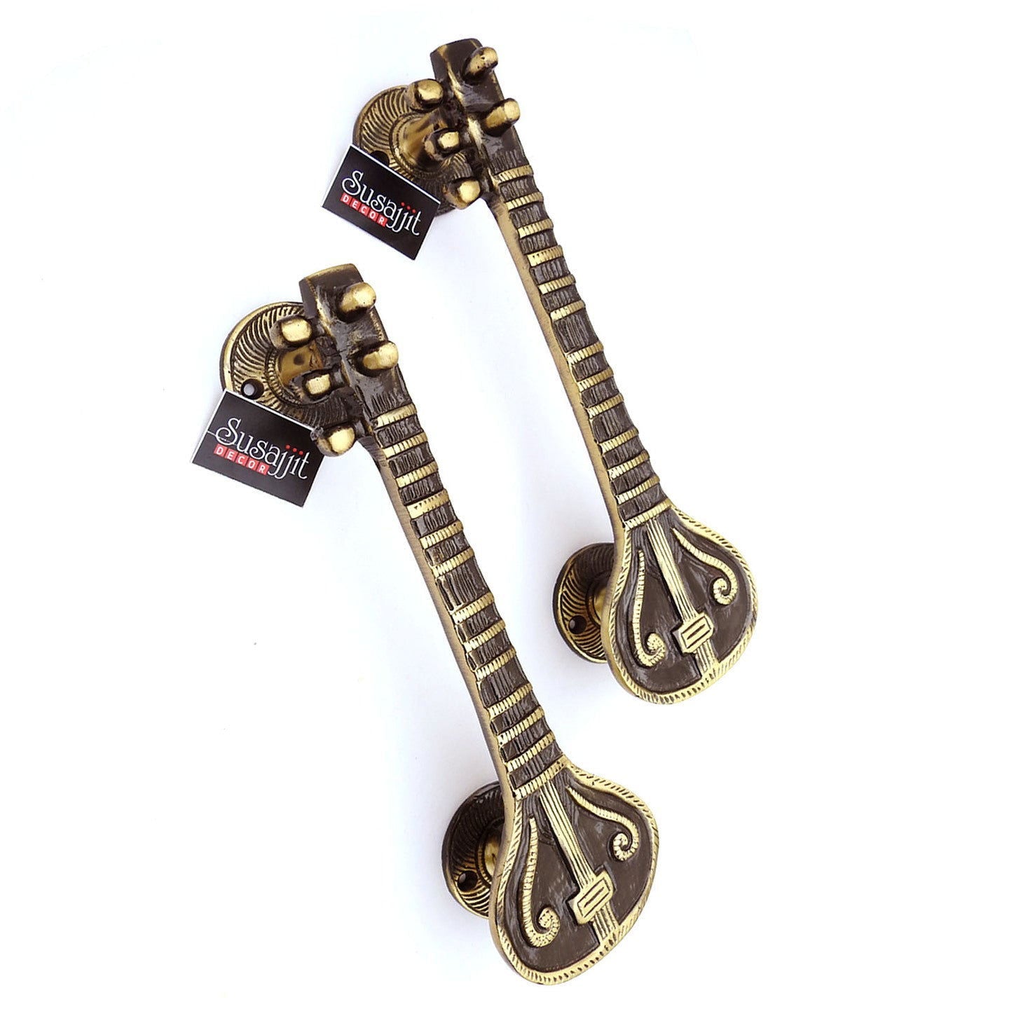 Brass Sitar Shape Door Handle (Set of 2 Pieces) 7 x 6 x 25 Cm - ArtyCraftz.com