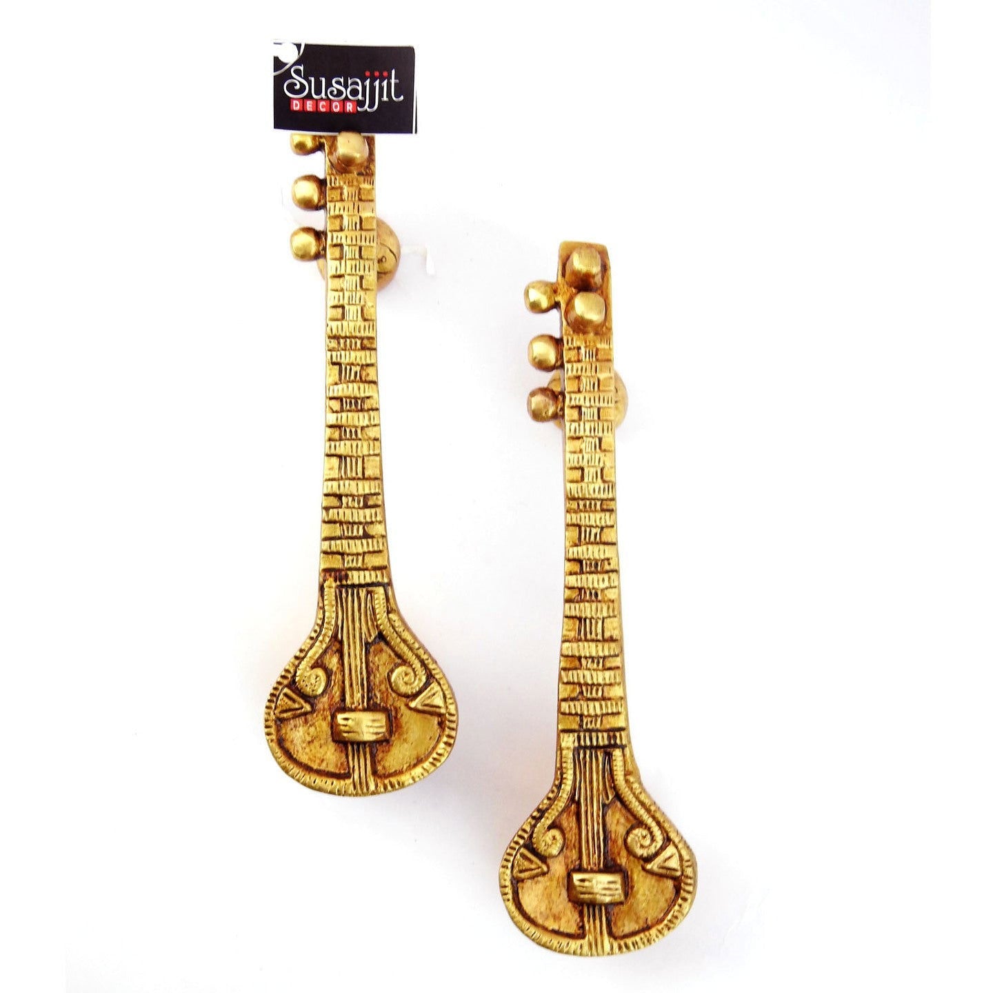 Brass Sitar Shape Door Handle Yellow Color Finish - ArtyCraftz.com