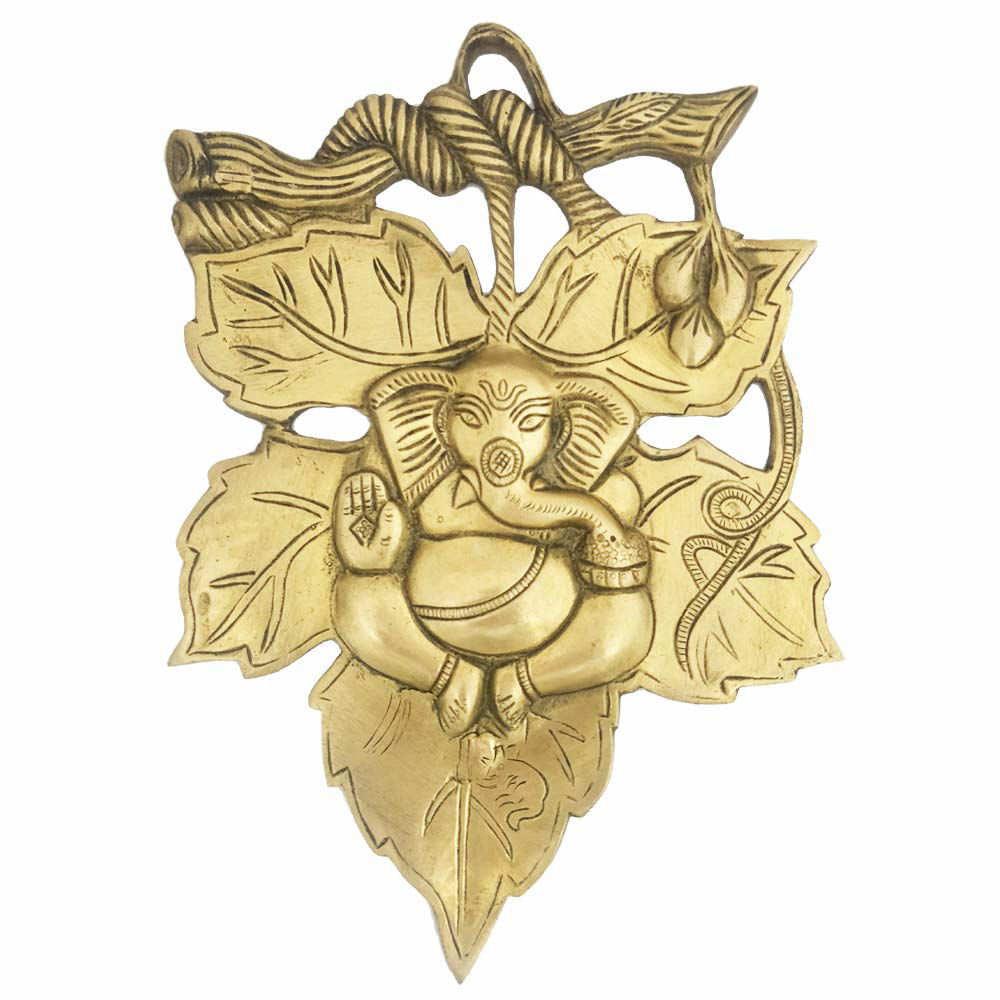 Brass Sri Ganesha on Patta (Leaf) Brass Wall Hanging Showpiece - ArtyCraftz.com