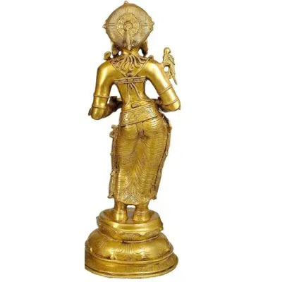 Traditional Brass Lady Holding Diya Statue 23 Inch Decorative Deepam Idol Back View