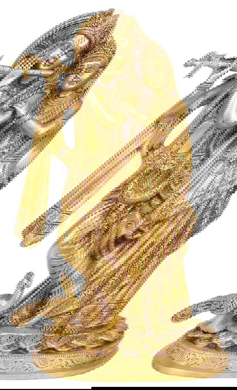 Brass Standing Radha Krishna Statue in Golden Finish, Height 12 inches - ArtyCraftz.com