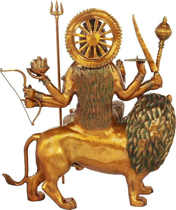 Brass Statue of Goddess Durga Seated on a Lion 35.5 inches - ArtyCraftz.com