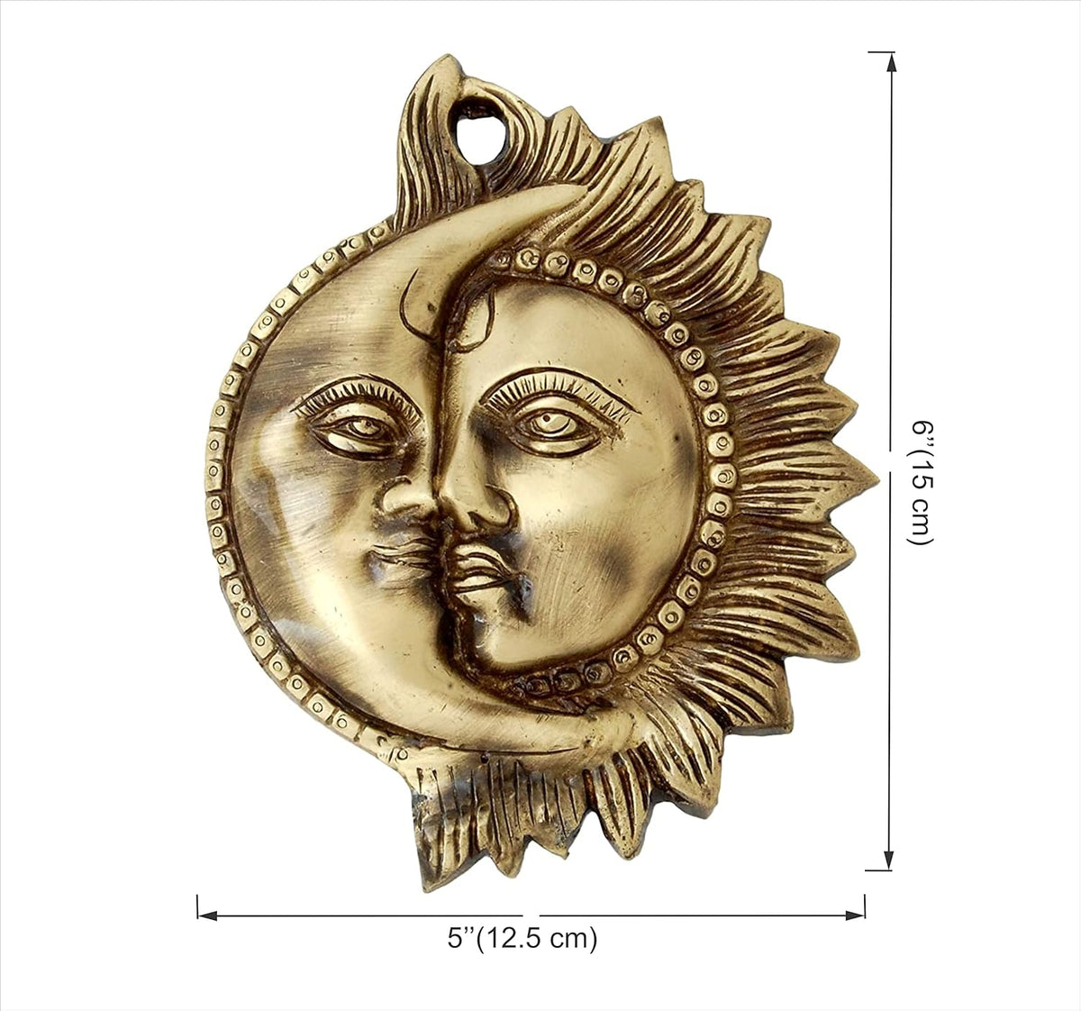 Brass Sun Moon Wall Hanging Face Art 6 Inch Vastu Decor-ArtyCraftz.com