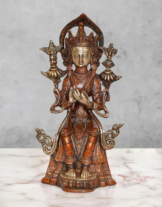 Brass Tara Devi Idol – Antique Brown Finish-ArtyCraftz.com