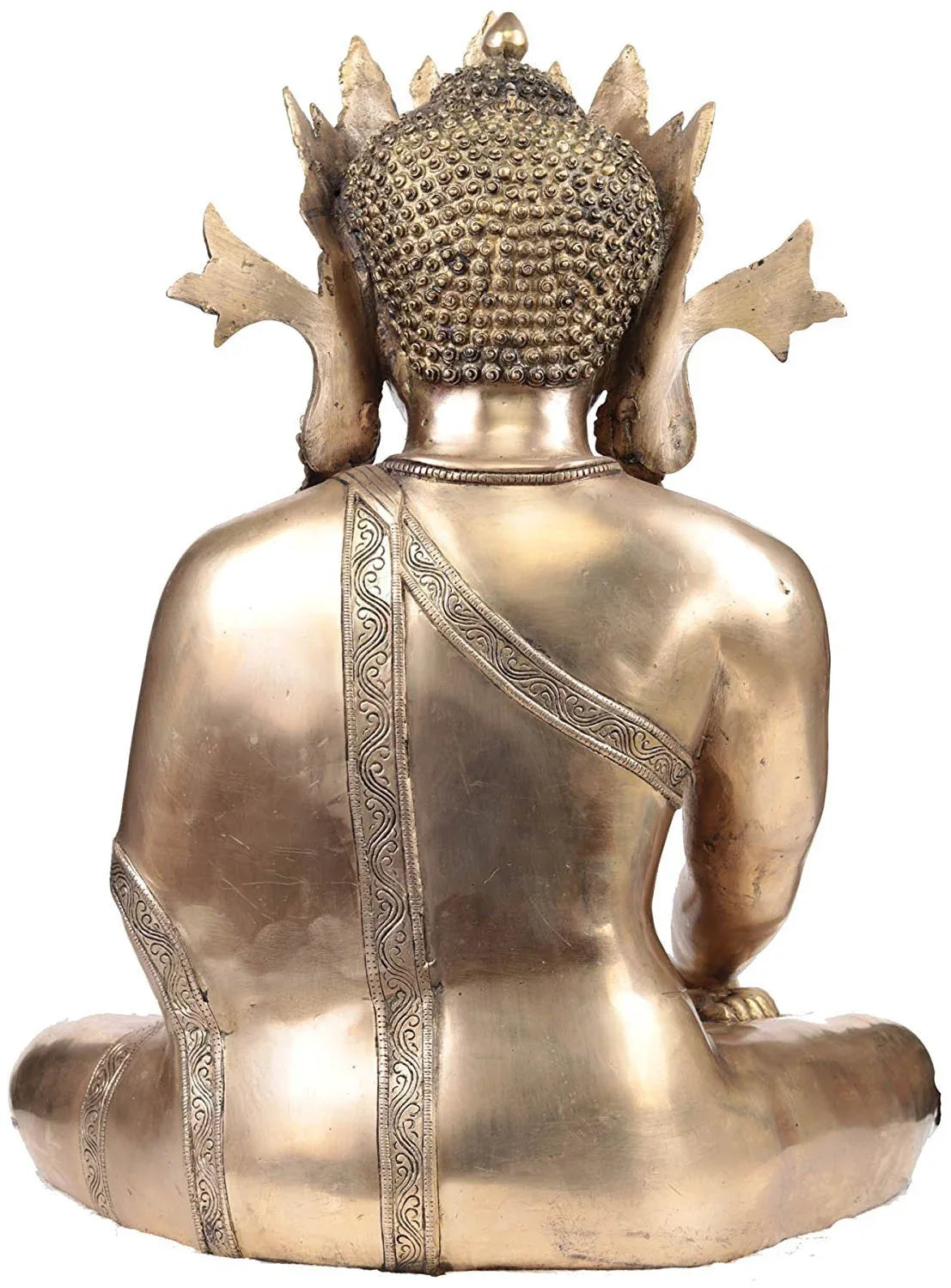 Brass Tibetan Buddha With Crown Statue Back View