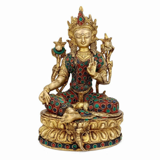 Brass Antique Gold with multicolor detailing Tara Statue-ArtyCraftz.com