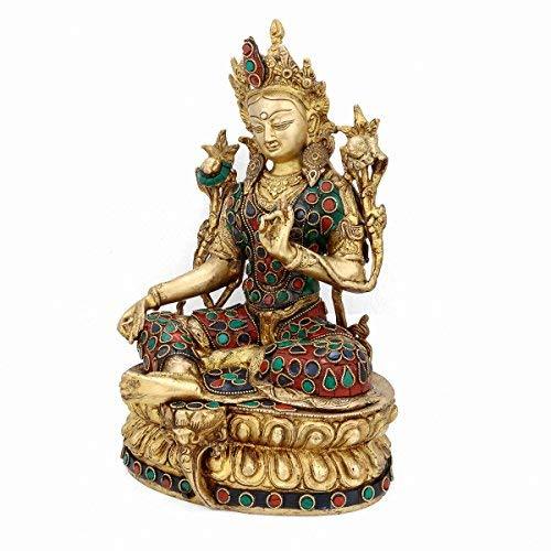 Brass Antique Gold with multicolor detailing Tara Statue-ArtyCraftz.com