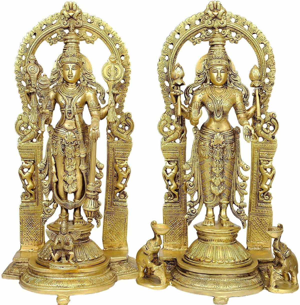 Brass Lakshmi Narasimha & Goddess Lakshmi Idol Set - ArtyCraftz.com