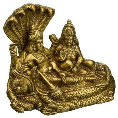 Brass Vishnu Lakshmi Idol 7 Inch Anantha Shayana Statue-ArtyCraftz.com