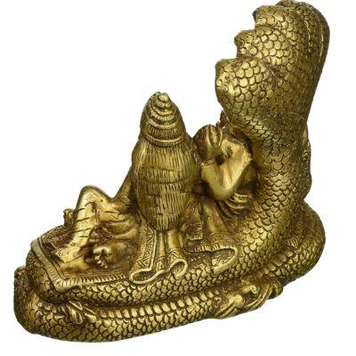Brass Vishnu Lakshmi Idol 7 Inch Anantha Shayana Statue-ArtyCraftz.com