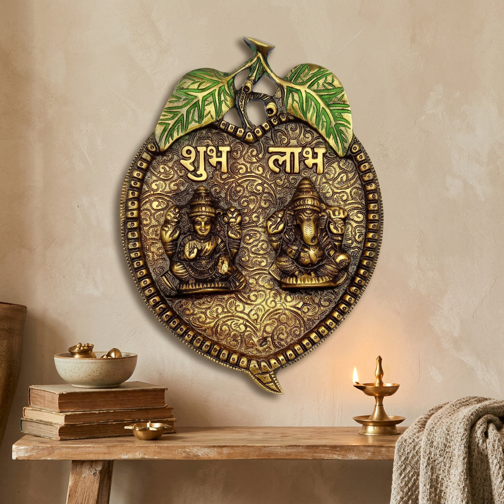 Brass Shubh Labh Lakshmi Ganesha Wall Hanging-artycraftz.com