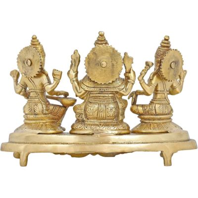 Brass laxmi. Ganesh and Saraswati Statue Rear View