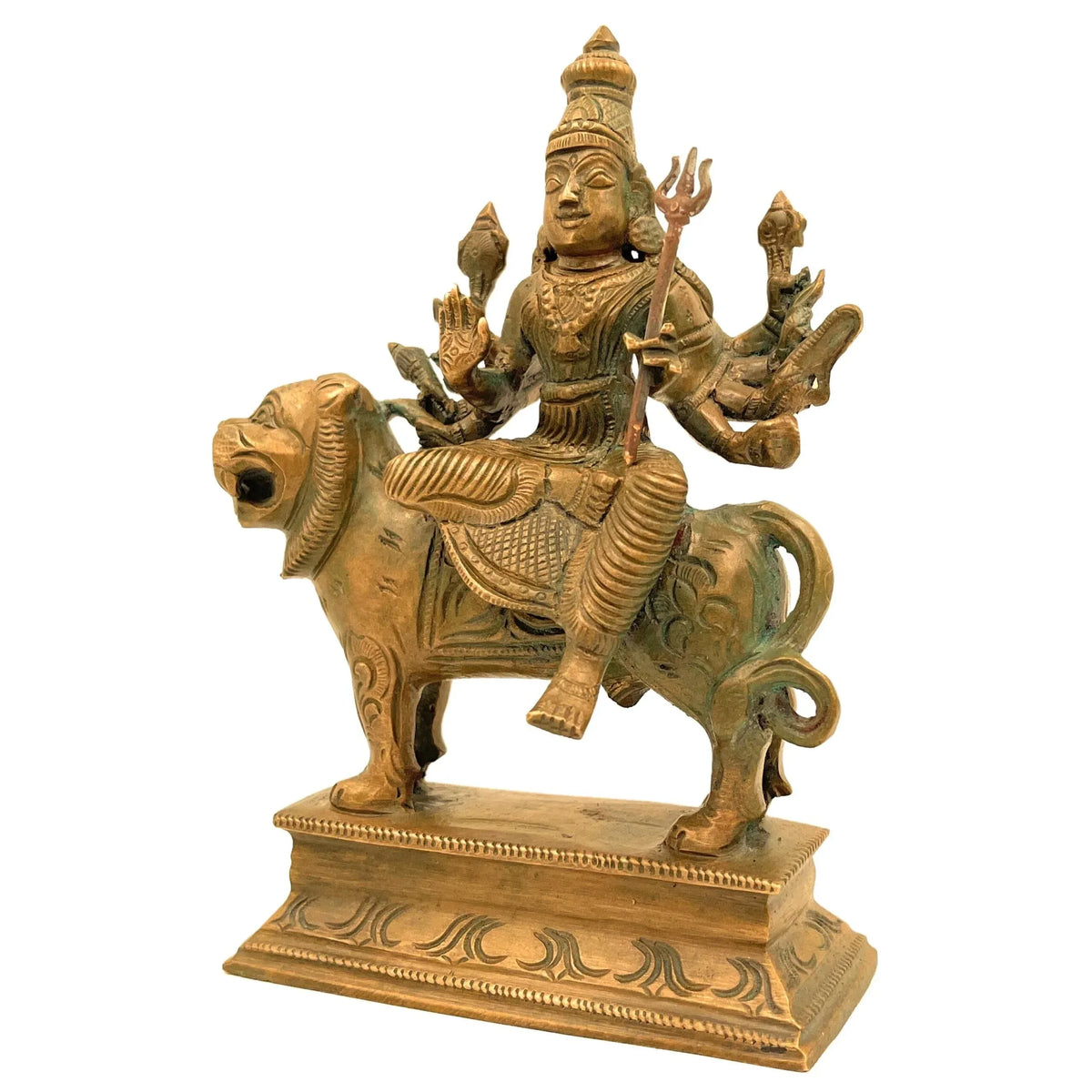 Brass Goddess Durga idol seated on lion-artycraftz.com