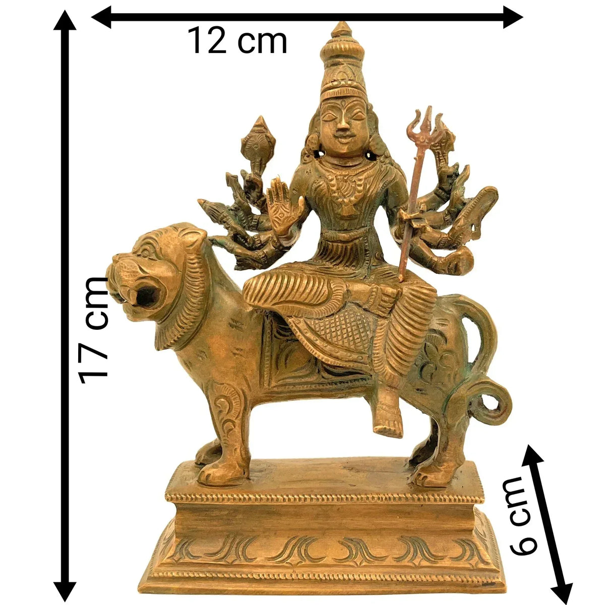 Brass Goddess Durga idol seated on lion-artycraftz.com