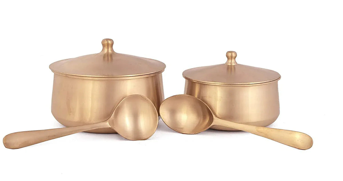 Bronze (KANSA) 2 Serving Bowl Set with 2 Big Serve Spoon | Best Gift for All Occasions - ArtyCraftz.com