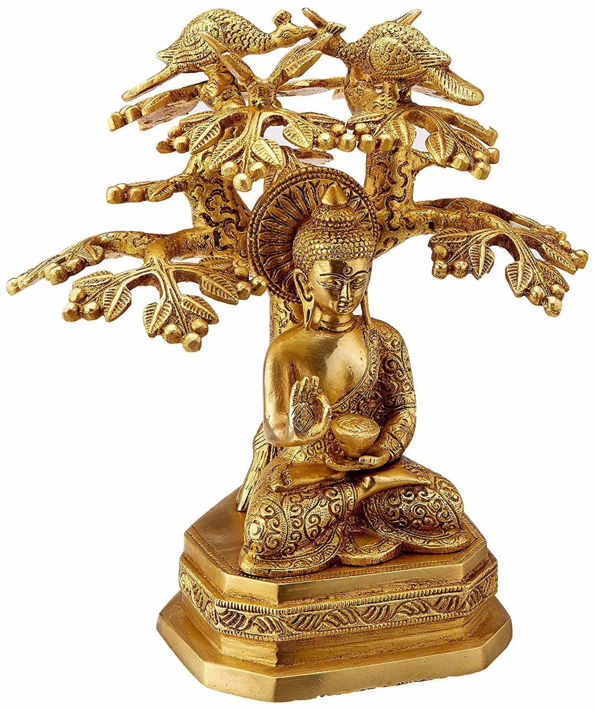 Buddha Under The Bodhi Tree Statue Brass, Height 9.5 Inches Home D?cor - ArtyCraftz.com