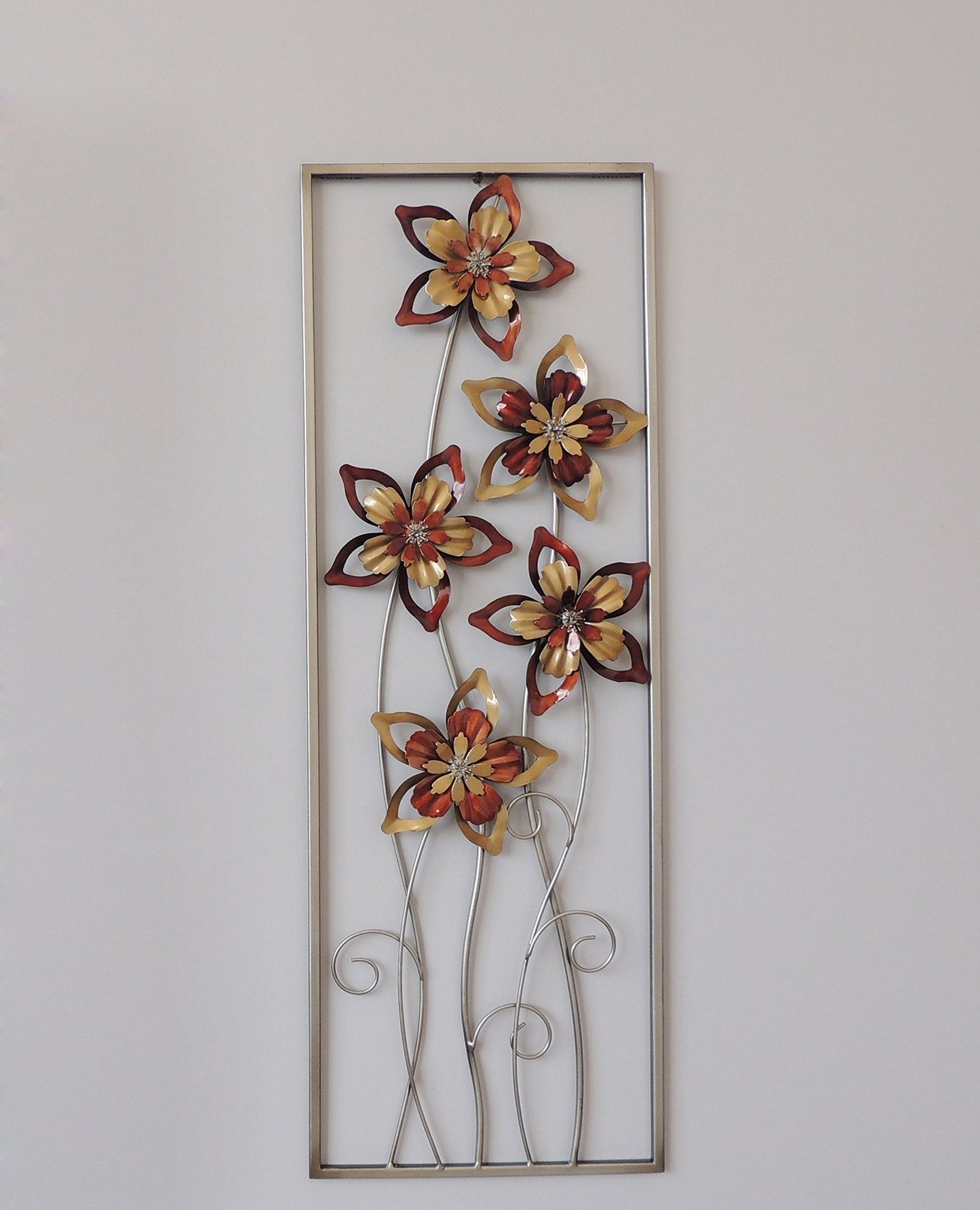 Burgundy and Brown Flowers Metal Wall Decor with Frame