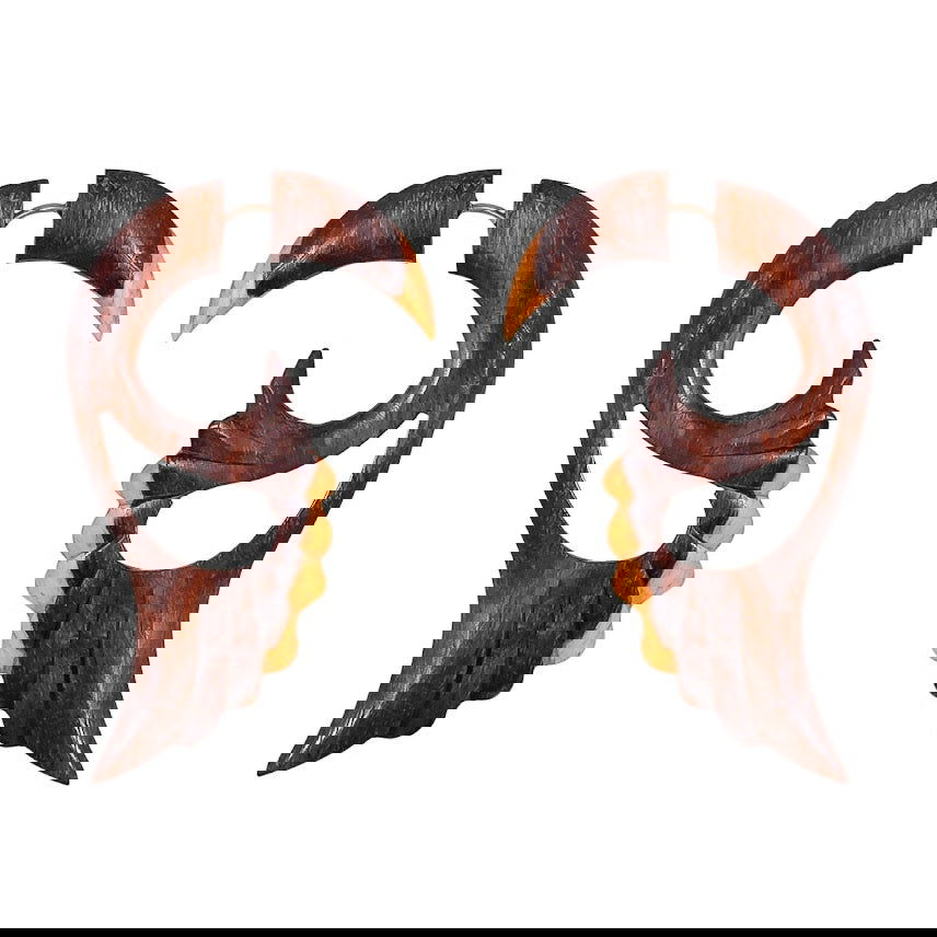 Carved Angel Wing Fake Gauges Wooden Earrings 2.6" - ArtyCraftz.com