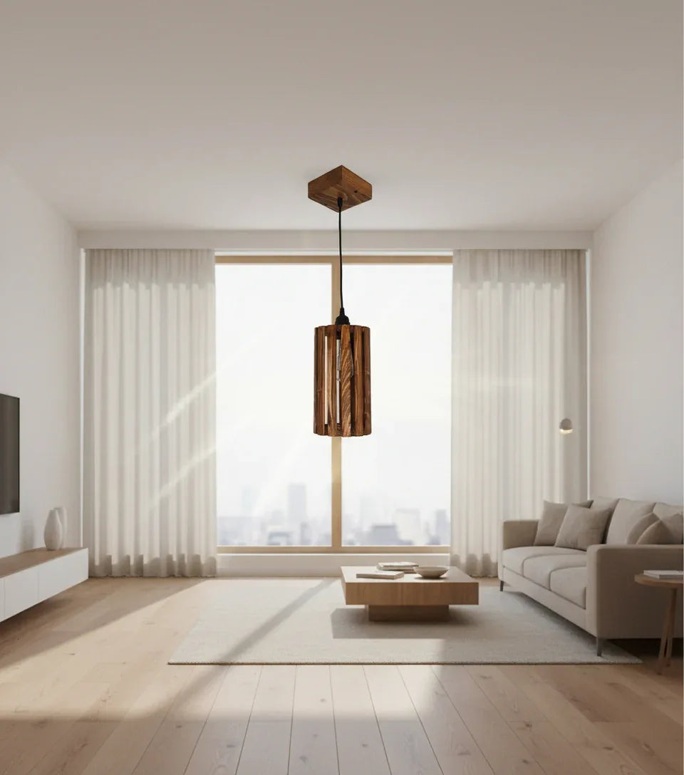 Casa Brown Wooden Single Hanging Lamp-ArtyCraftz.com