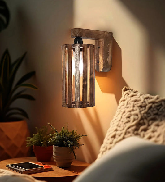 Brown Wooden Wall Lamp