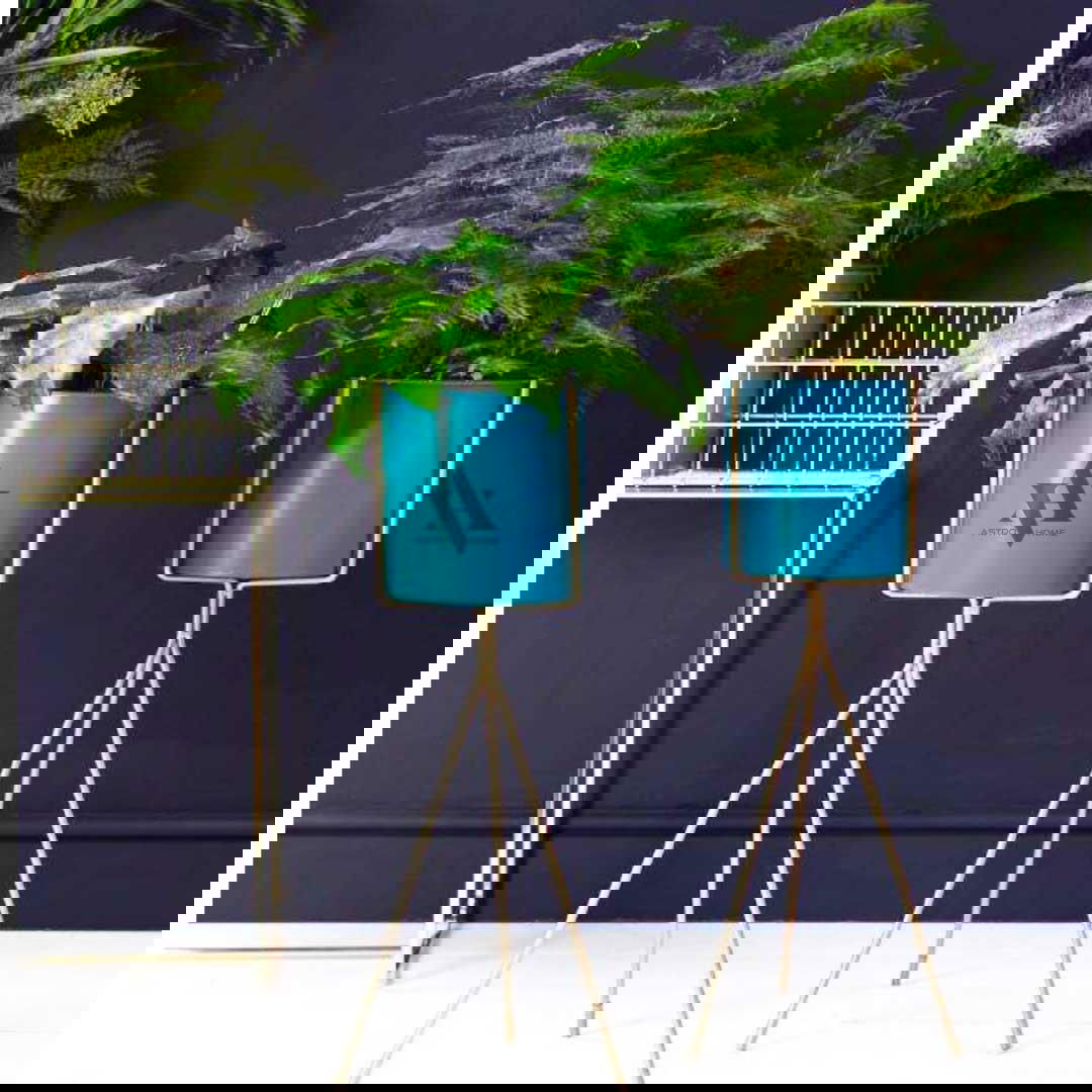 Casmara Blue Color Set of 2 Metal Indoor Planter - ArtyCraftz.com