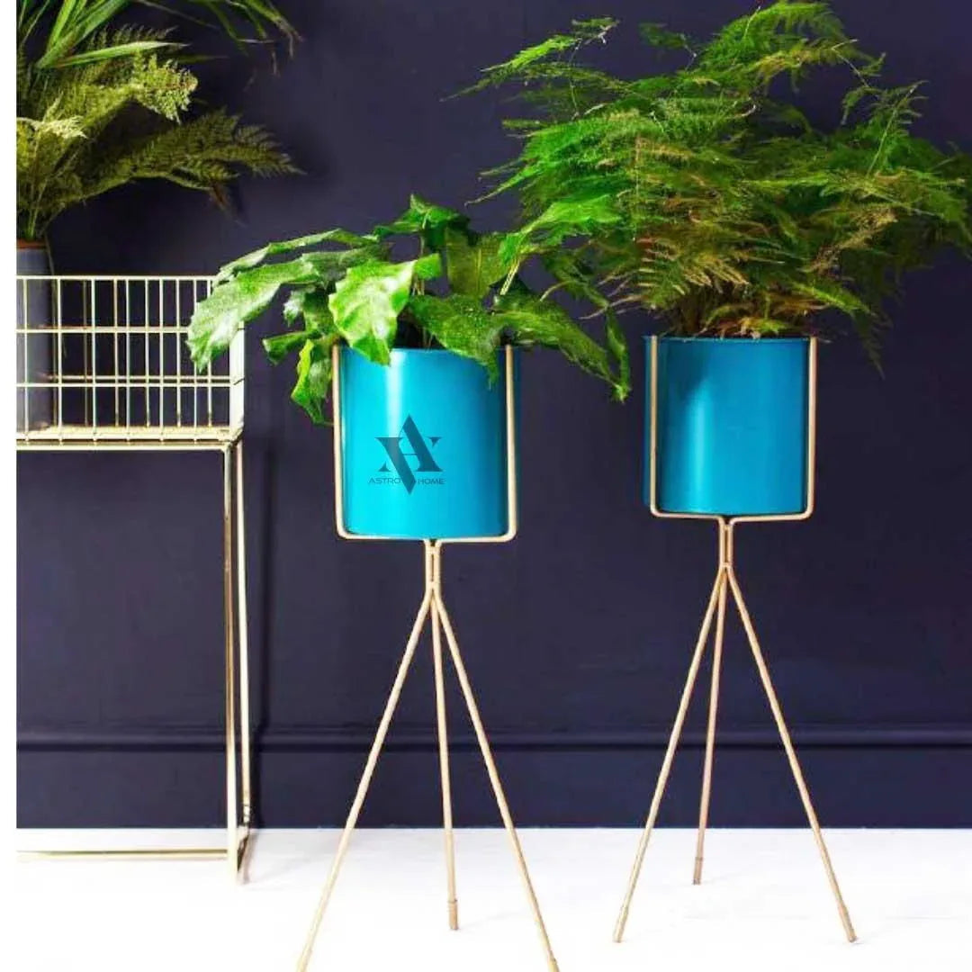 Casmara Blue Color Set of 2 Metal Indoor Planter - ArtyCraftz.com