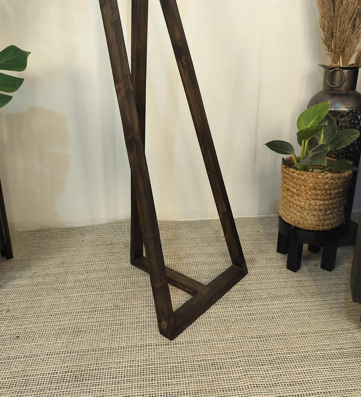Catapult Wooden Floor Lamp with Brown Base and Beige Fabric Lampshade - ArtyCraftz.com