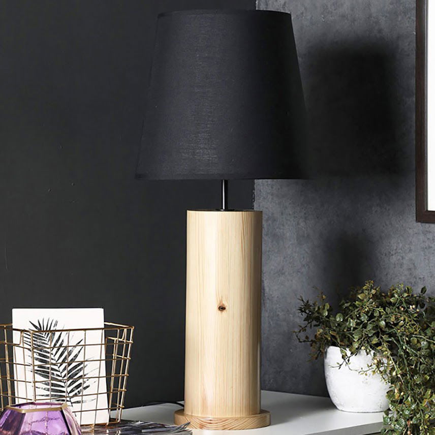 Cedar Beige Wooden Table Lamp with Black Fabric Lampshade - ArtyCraftz.com