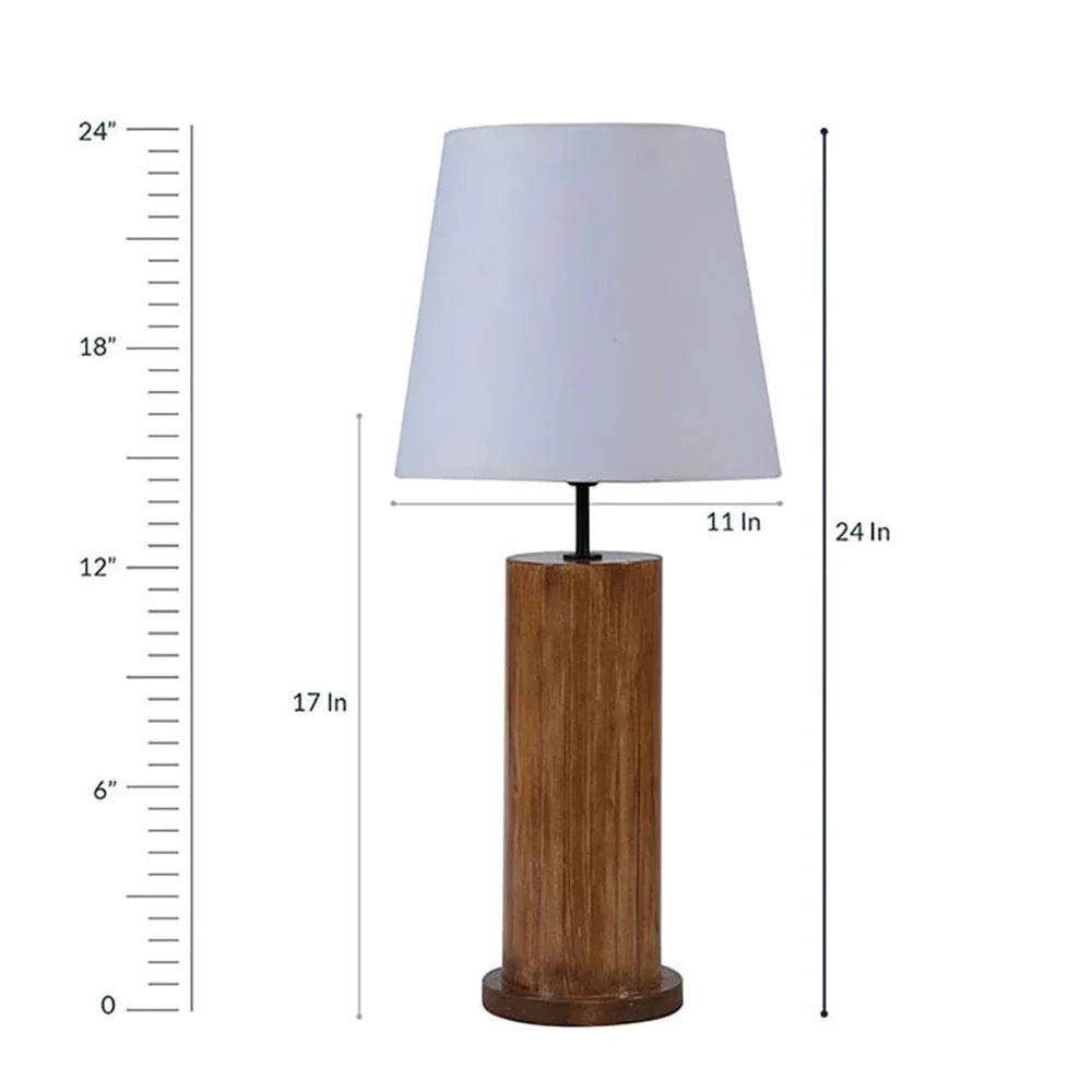 Cedar Brown Wooden Table Lamp with White Fabric Lampshade - ArtyCraftz.com