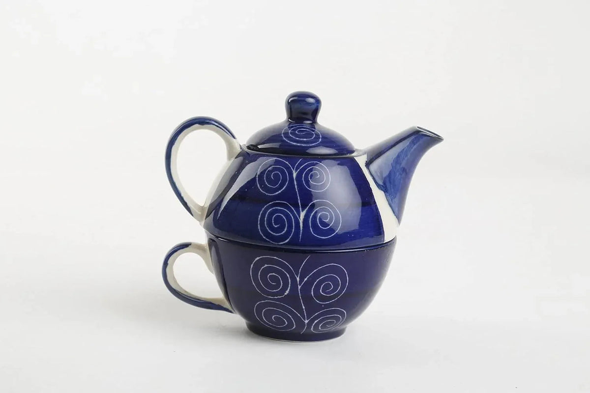Ceramic Handmade Blue Doodle Tea Pot Set-ARtyCraftz.com