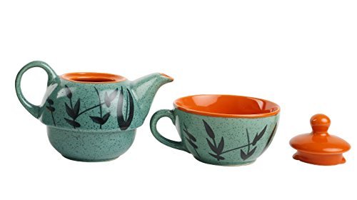 Ceramic Handmade Green & Orange Bamboo-ArtyCraftz.com