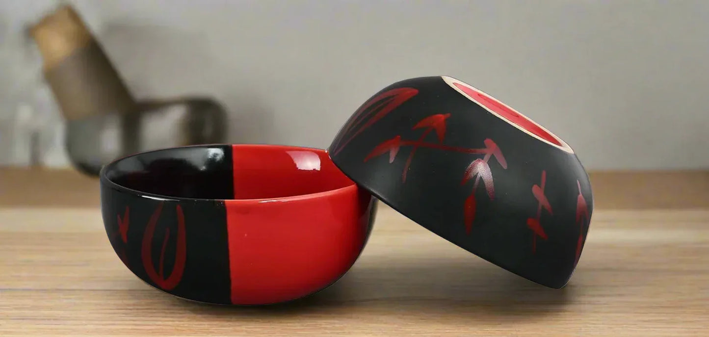 Ceramic Handmade Half Red & Black Bamboo Dinner Set-ArtyCraftz.com