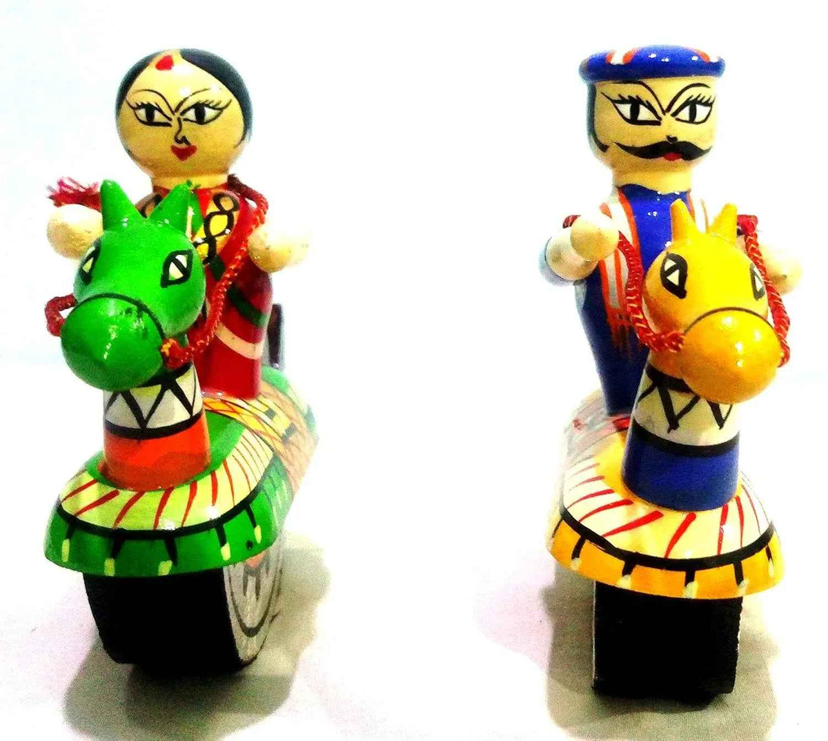 Channapatna Wooden Rocking Horse Procession Couple Dolls Showpiece
