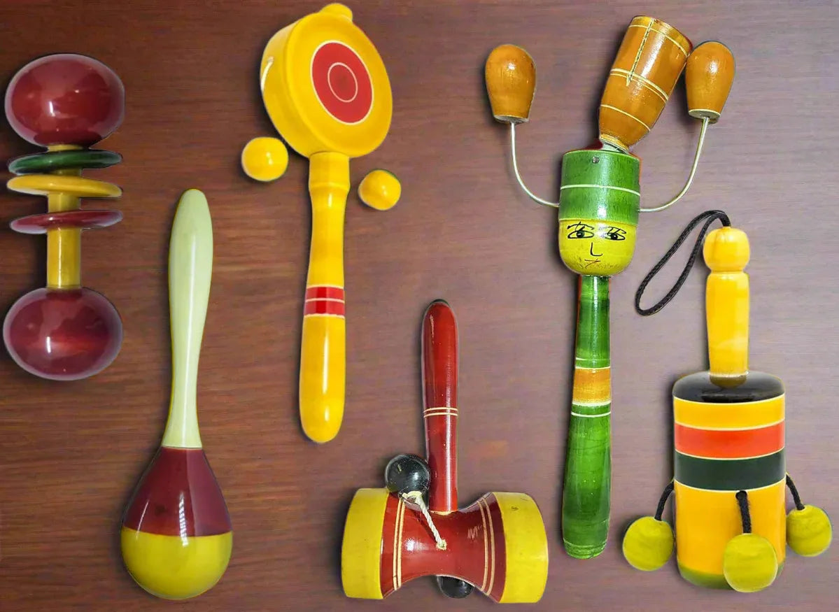 Channapatna Toys Non Toxic Wooden Baby Rattles