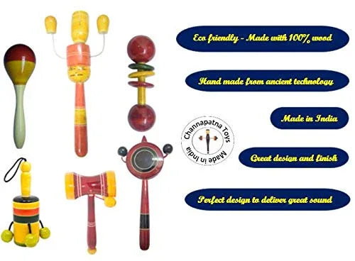 Channapatna Toys Non Toxic Wooden Baby Rattles