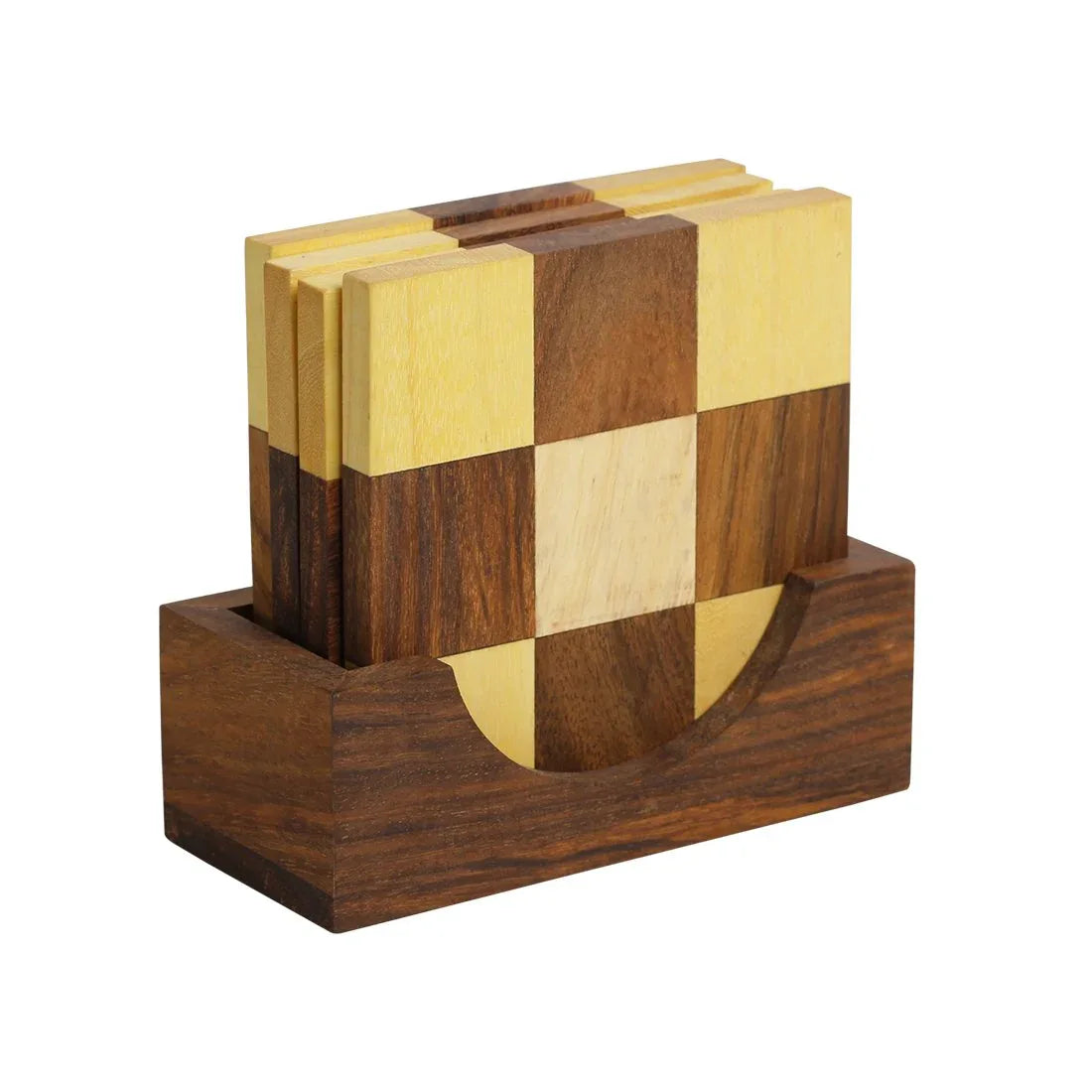 Chess Patterened Wooden Trivets Set Of 4 - Wooden Table Coaster - ArtyCraftz.com