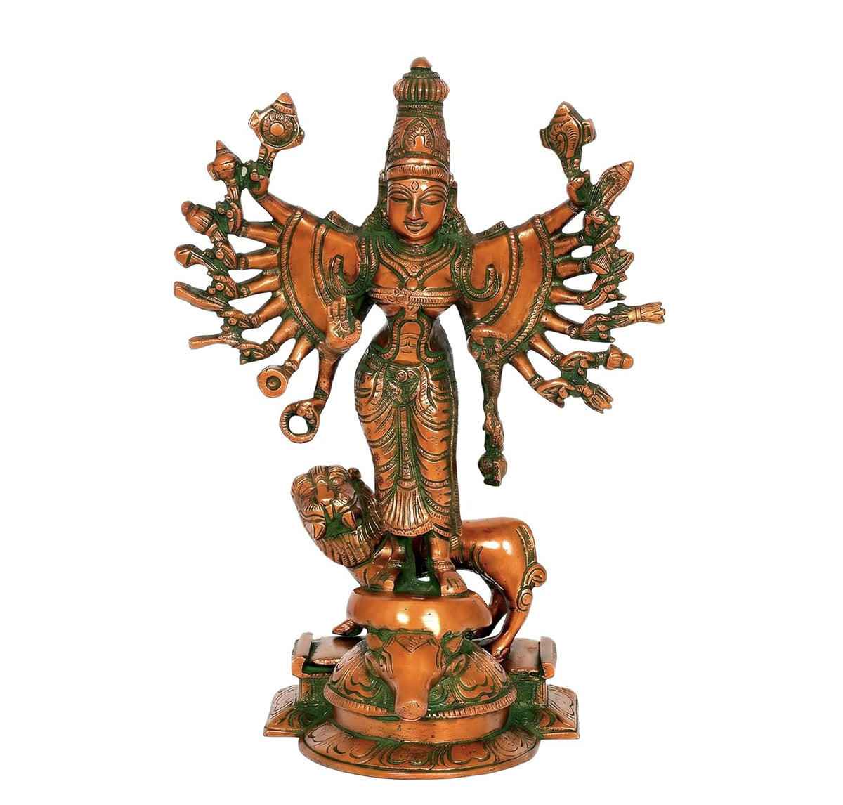Chola Style Brass Durga Devi Statue with Lion Copper -ArtyCraftz.com