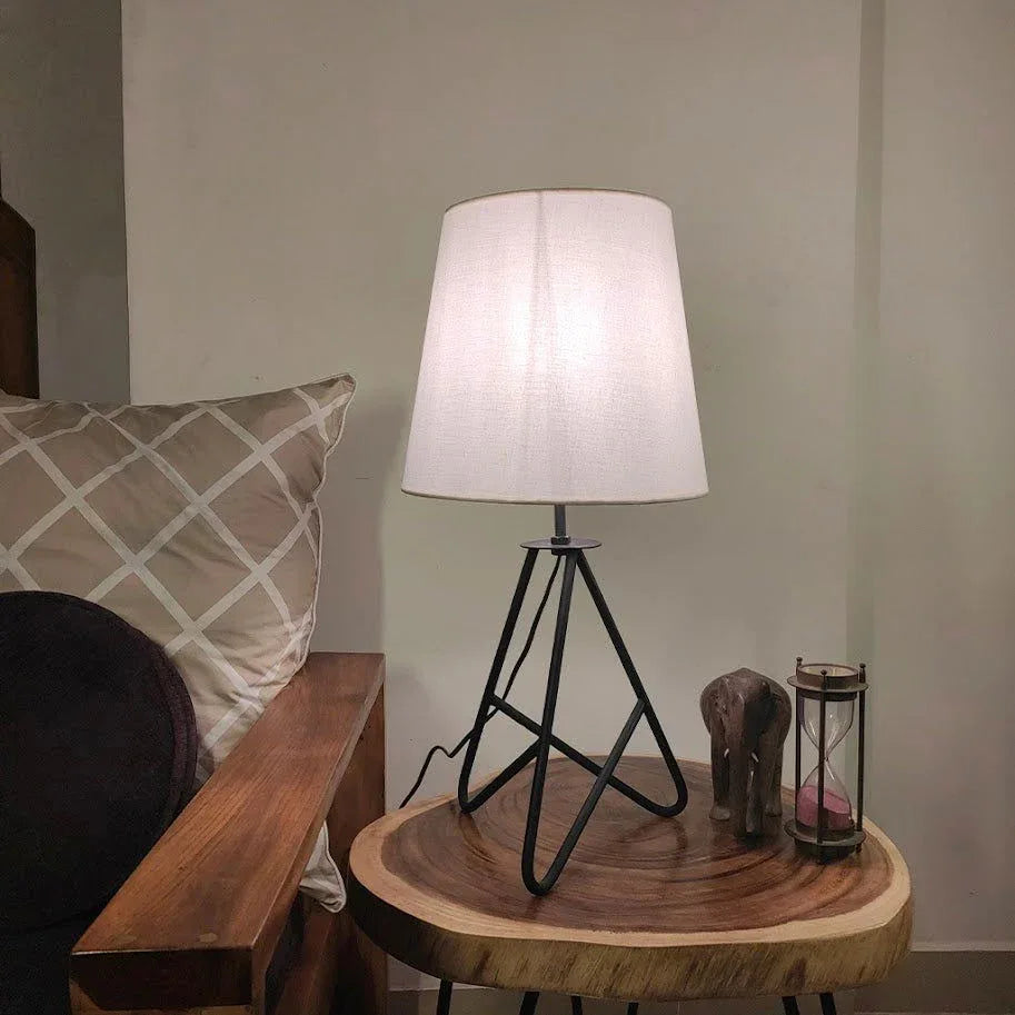 Claire Metal Table Lamp with Black Base and Premium White Fabric Lampshade - ArtyCraftz.com